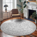 jinchan Lima Round Rug 7ft Vintage Machine Washable Area Rug Indoor Circle 7' Ultra-Thin Non-Slip Floral Print Carpet for Farmhouse Entryway Dining Room Living Room Bedroom Office (7'Round, Grey)