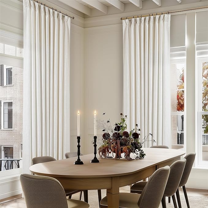 Natural Pinch Pleated Linen Curtains 1 Panel for Living Room Bedroom Memory Training Shaped Semi Sheer Pleat Drapes with Hooks Rings Light Filtering Window Curtain 60x108