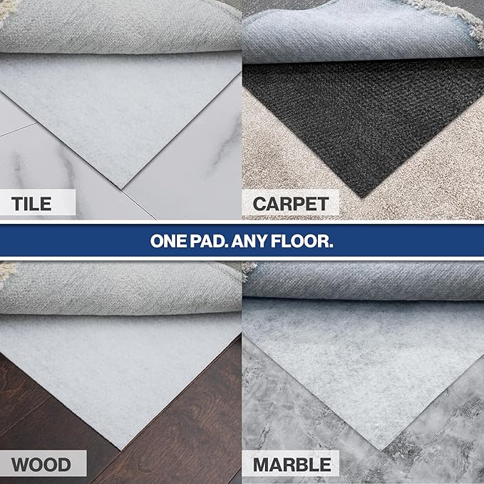 8'6 Round Non-Slip Rug Pad, Reversible Gripper, Non Skid Pads for Hardwood, Vinyl, Tile, Laminate Floors, Keep Area Rugs Secure, Natural Materials Safe for Indoor Flooring, ¼” Thick