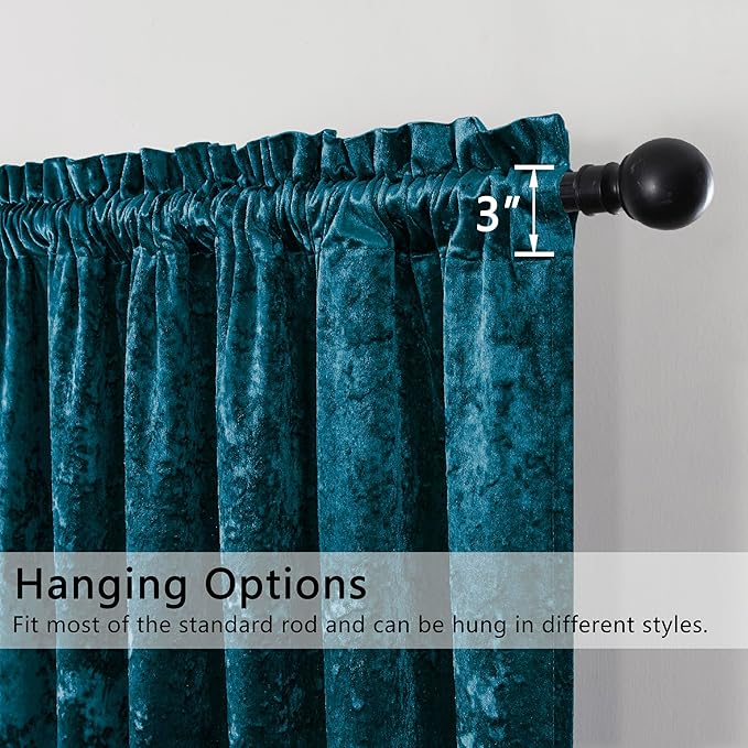 SMILETIME Tranquil Blue Crushed Velvet Curtains 52x96inch Rod Pocket Luxurious Thermal Insulated Soundproof Drapes Soft and Durable Light-Filtering Window Treatments for Living Room Bedroom, 2 Panels