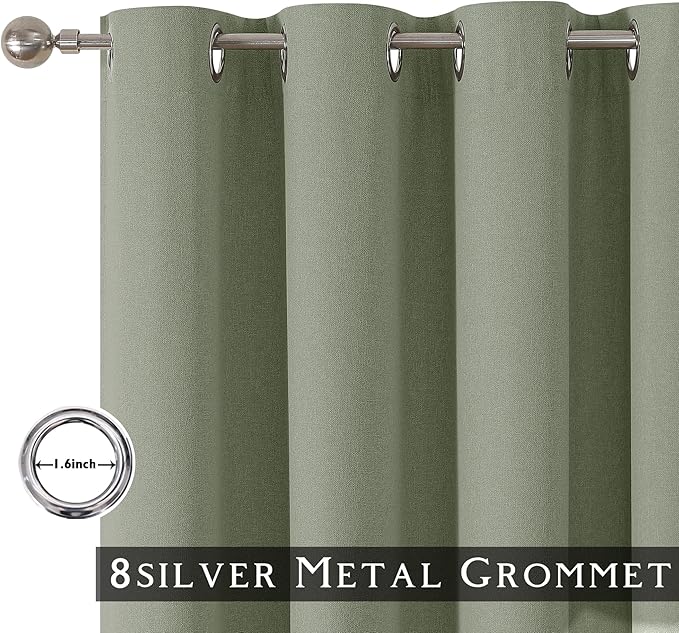 ChrisDowa 100% Blackout Linen Curtains, 2 Panels Set Thermal Insulated Room Darkening Curtains for Living Room, Privacy Grommet Window Curtains for Bedroom (Sage Green, 52 x 108 Inch)