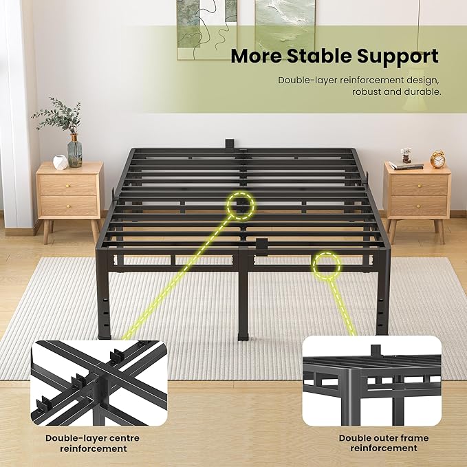NKZ Twin Size Bed Frame 20 Inch, Metal Bed Frame & Box Spring 2 in 1 Platform with Round Corner Legs, 4000lbs Weight Capacity Reinforced Metal Frame, Headboard Hole, Noise-Free, Easy Assembly
