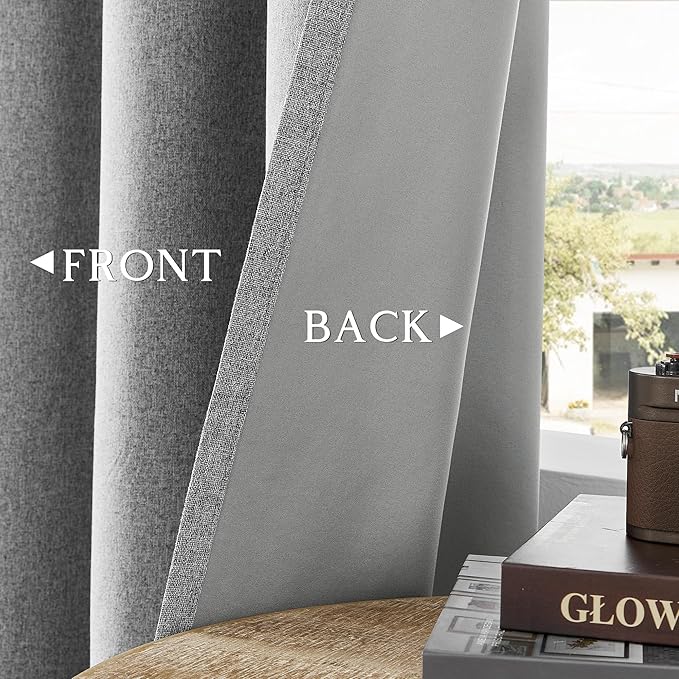ChrisDowa 100% Blackout Grey Solid Curtains 54 Inches Long 2 Panels for Bedroom Living Room,Farmhouse Room Darkening Thermal Insulated Soundproof Grommet Top Window Treatment Drapes,52x54