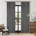 Grey Pleated Linen Blackout Curtains 84 Inches Long for Bedroom Living Room Pinch Pleat Black Out Thermal Insulated Ring Hooks Back Tab Room Darkening Drapes Charcoal Gray 84 Inch Curtains with Liner