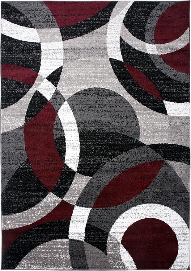 Rugshop Red Modern Geometric Indoor Area Rug, Overlapping Circle Pattern, Fade Resistant, Non-Shedding, for Living Room, Bedroom and Home Office, 5'3" x 7'3"