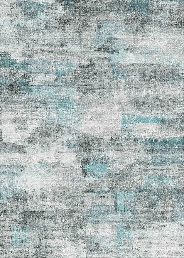 5x7 Area Rugs - Ultra-Thin Washable Rug with Non-Slip Backing, Ideal for Living Room, Bedroom, Kitchen Floor Carpet - Modern Abstract Style, Easy Clean, Durable, Low Pile Teal