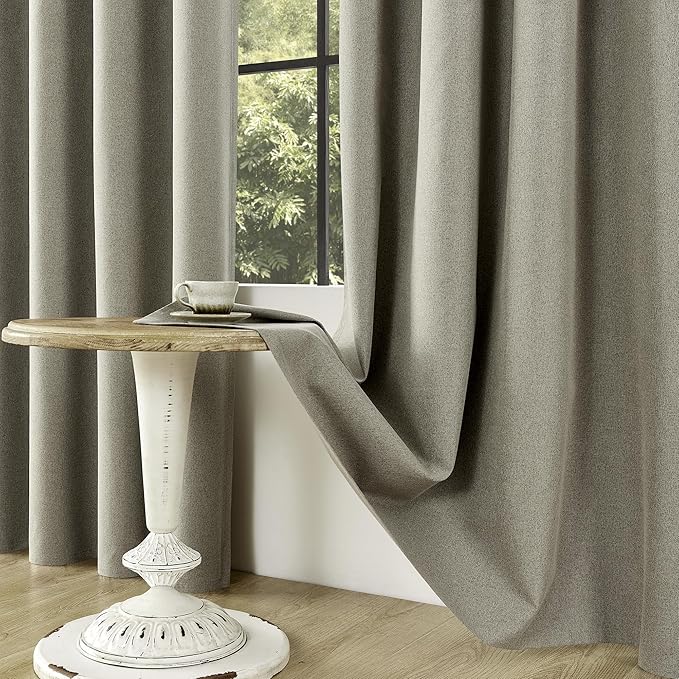 ChrisDowa 100% Blackout Sand Solid Curtains 90 Inches Long 2 Panels for Bedroom Living Room,Farmhouse Room Darkening Thermal Insulated Soundproof Grommet Top Window Treatment Drapes,52x90