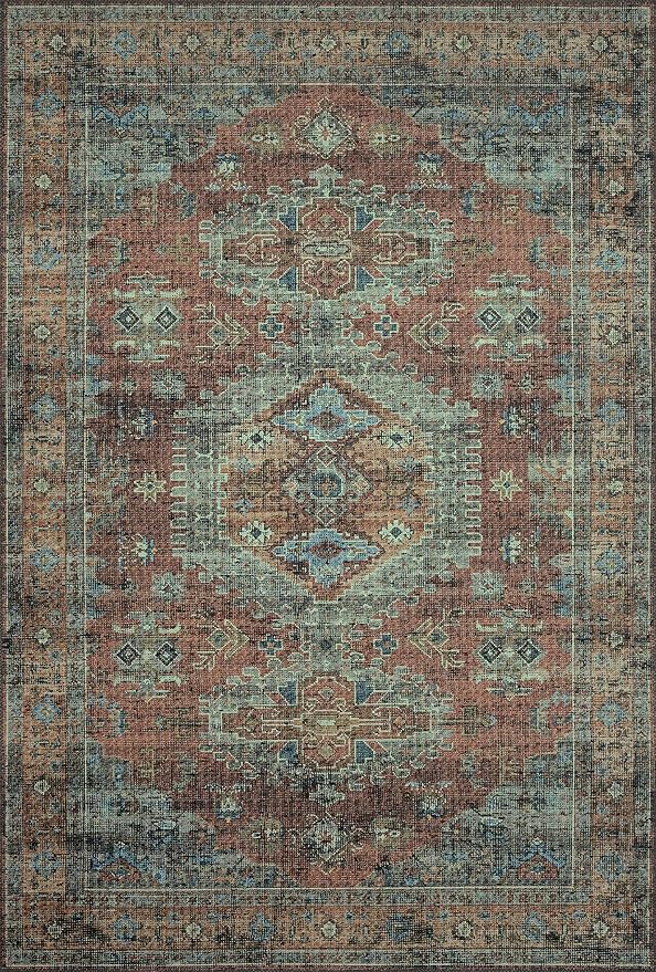 Loloi Skye Collection SKY-07 Terracotta/Sky 7' x 9' Oval Area Rug