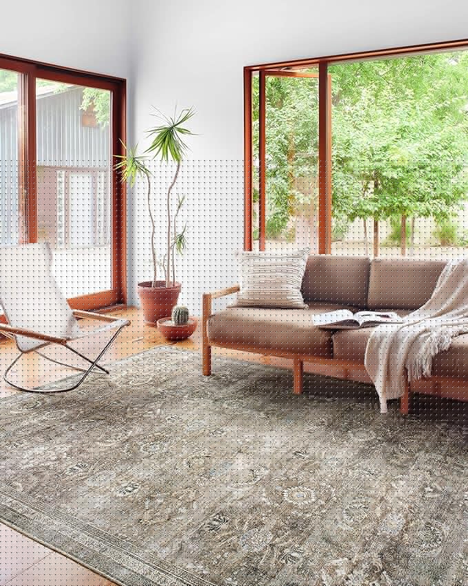 Loloi Layla Collection LAY-13 Antique/Moss 2'-6" x 7'-6" .13" Thick Runner Rug, Soft, Durable, Vintage Inspired, Distressed, Low Pile, Non-Shedding, Easy Clean, Printed, Living Room Rug