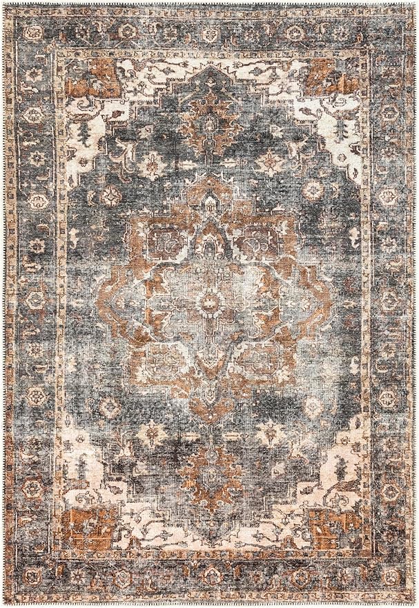 Keen Home Design 6x9 Rug - Machine Washable Area Rug with Non-Slip Backing, Ideal for Living Room, Dining Room, Bedroom - Vintage, Easy Clean, Durable, Low Pile Rug - (6' x 9')