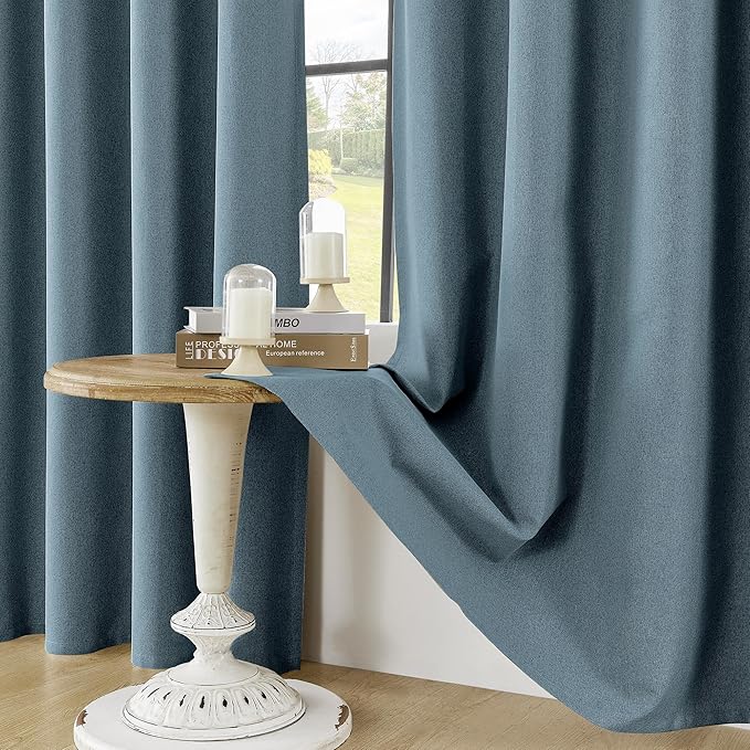 ChrisDowa 100% Blackout Blue Solid Curtains 120 Inches Long 2 Panels for Bedroom Living Room,Farmhouse Room Darkening Thermal Insulated Soundproof Grommet Top Window Treatment Drapes,52x120