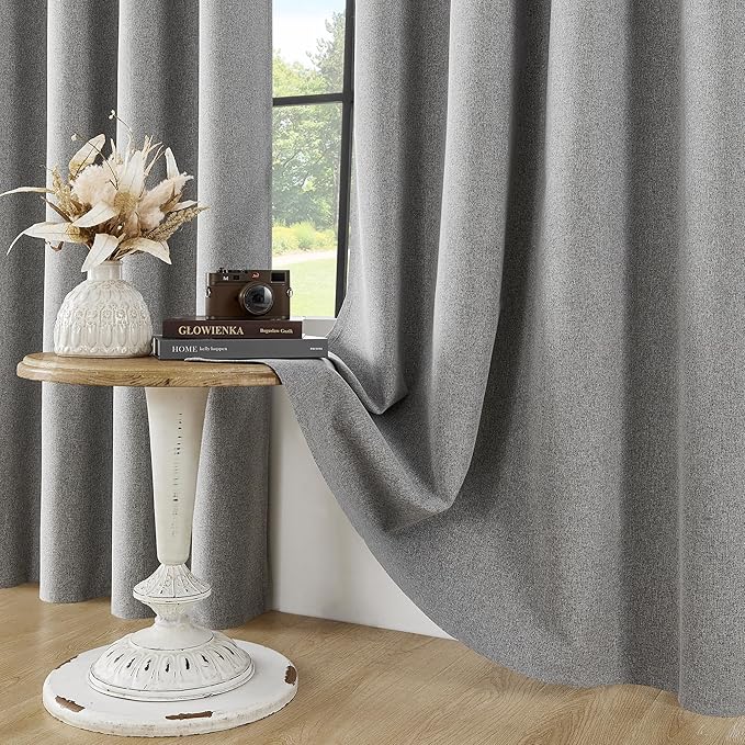 ChrisDowa 100% Blackout Grey Solid Curtains 108 Inches Long 2 Panels for Bedroom Living Room,Farmhouse Room Darkening Thermal Insulated Soundproof Grommet Top Window Treatment Drapes,52x108