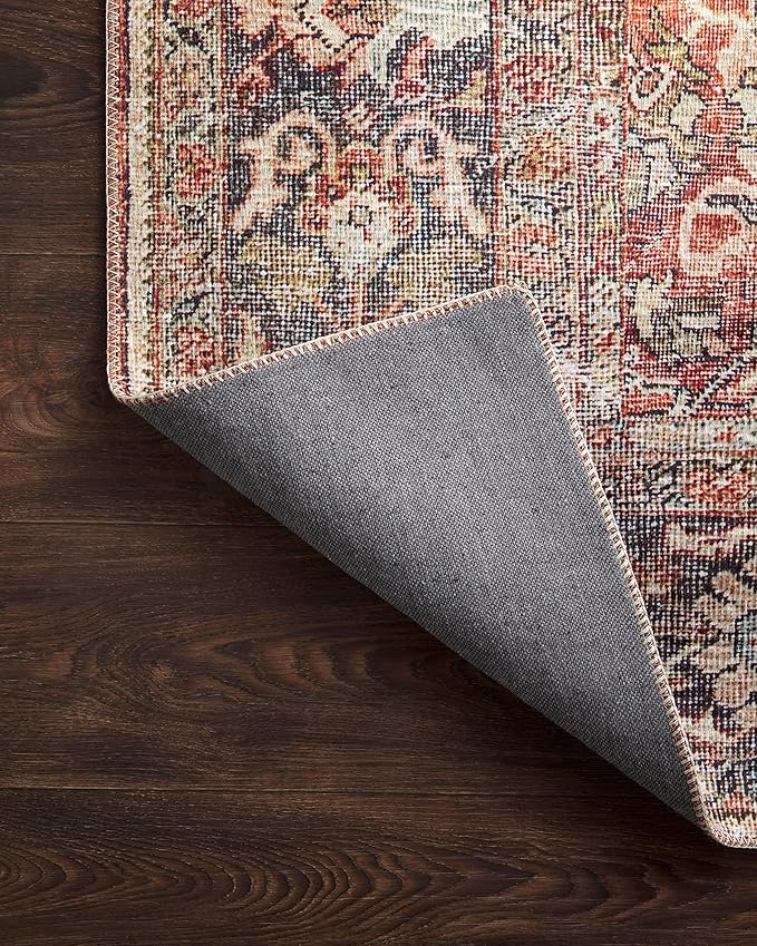 Loloi Layla Collection LAY-02 Spice/Marine 5'-0" x 7'-6" .13" Thick Area Rug, Soft, Durable, Vintage Inspired, Distressed, Low Pile, Non-Shedding, Easy Clean, Printed, Living Room Rug
