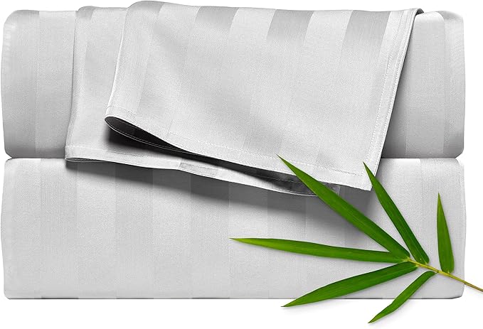 Pure Bamboo California King Sheets, Genuine 100% Organic Viscose Derived from Bamboo Bed Sheet Set, Soft & Cooling, Double Stitching, 2 Year Quality Promise (California King, Jacquard White)