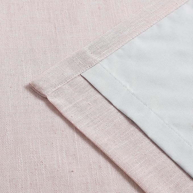 Vision Home Pink Linen Full Blackout Curtains for Bedroom Living Room Darkening Soundproof Window Curtains 102 inch Thermal Insulated Rod Pocket Back Tab Linen Drapes 2 Panels 56" Wx102 L