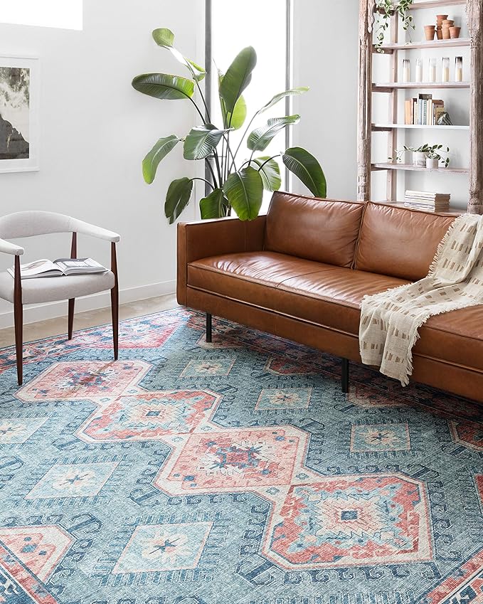 Loloi II Skye Collection SKY-03 Turquoise/Terracotta 6'-0" x 6'-0" Round Area Rug