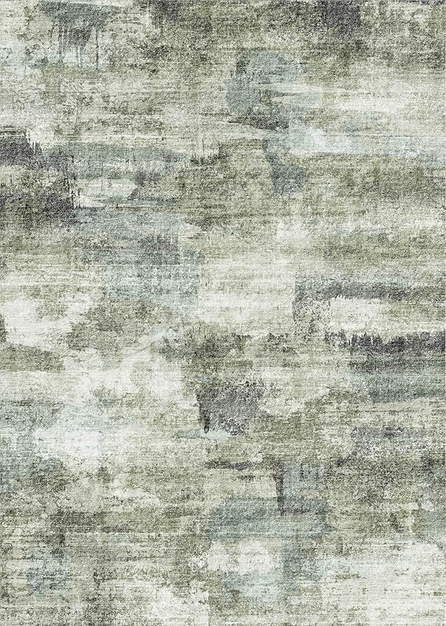 5x7 Area Rugs - Ultra-Thin Washable Rug with Non-Slip Backing, Ideal for Living Room, Bedroom, Kitchen Floor Carpet - Modern Abstract Style, Easy Clean, Durable, Low Pile Green