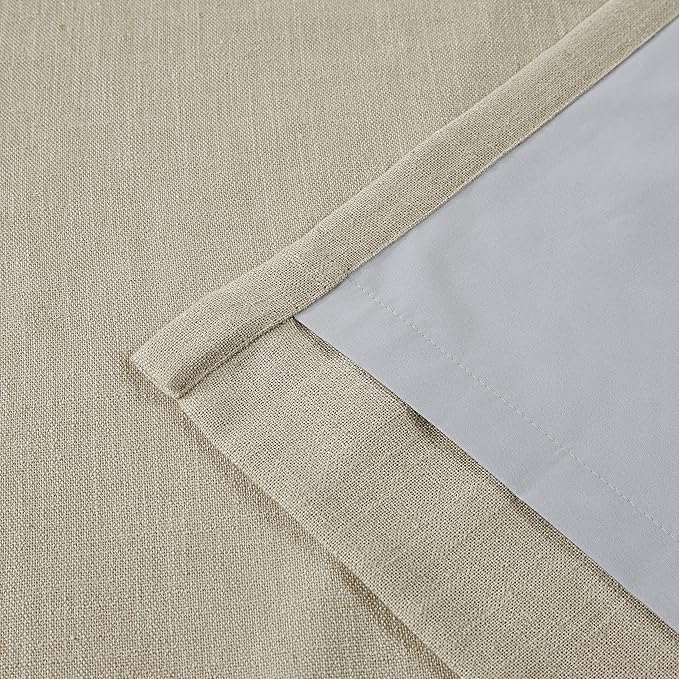 Vision Home Sand Linen Full Blackout Curtains 108 inch for Bedroom Living Room Darkening Soundproof Window Panels 9FT Thermal Insulated Rod Pocket Back Tab Farmhouse Drapes 56" Wx108 Lx2