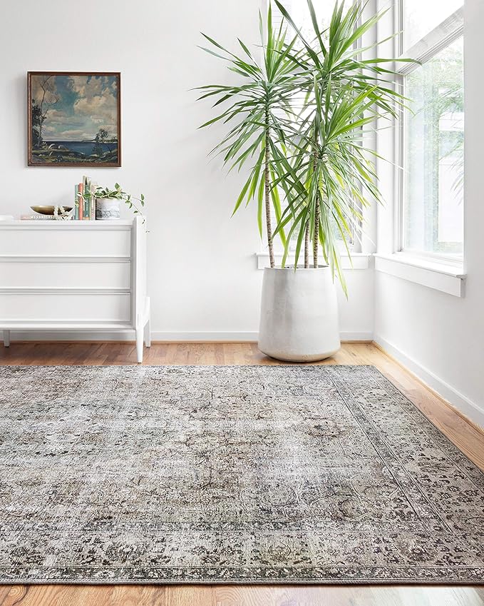 Loloi Layla Collection LAY-06 Taupe/Stone 2'-0" x 5'-0" .13" Thick Accent Rug, Soft, Durable, Vintage Inspired, Distressed, Low Pile, Non-Shedding, Easy Clean, Printed, Living Room Rug