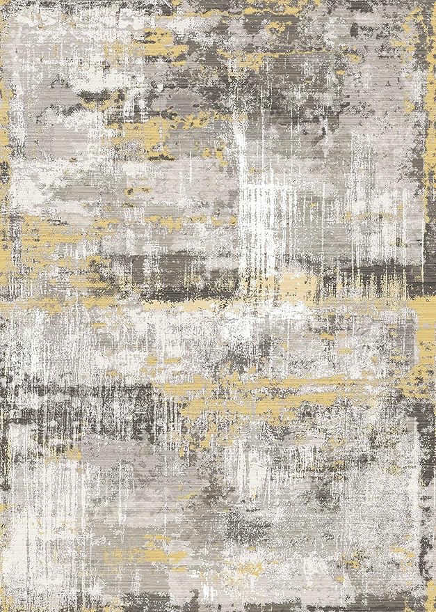 3x5 Rug, Small Area Rug for Living Room, Bedroom, Kitchen, Machine Washable Non-Slip Throw Rug, Modern Abstract Carpet for Entryway Nursery Coffee Table - Durable (Yellow)