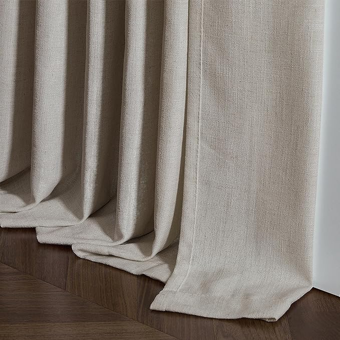 Taupe Burlywood Pinch Pleated Linen Curtains 96 Inches Long for Living Room Bedroom 2 Panels Light Filtering Pinch Pleat Hooks Rings Back Tab Neutral Country Farmhouse 96 Inch Window Curtain Drapes