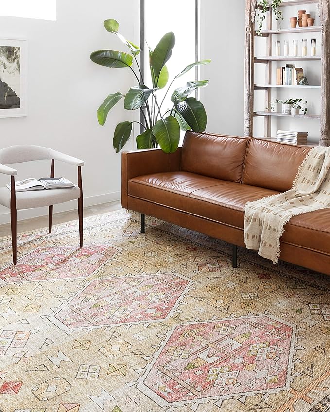 Loloi Skye Collection SKY-04 Gold/Blush 7' x 9' Oval Area Rug