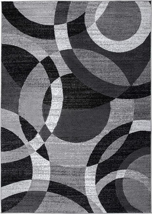 Rugshop Gray Medium Indoor Area Rug, Abstract Circles, High-Traffic, Non-Shedding, for Living Room, Home Office and Bedroom, 4' x 6'