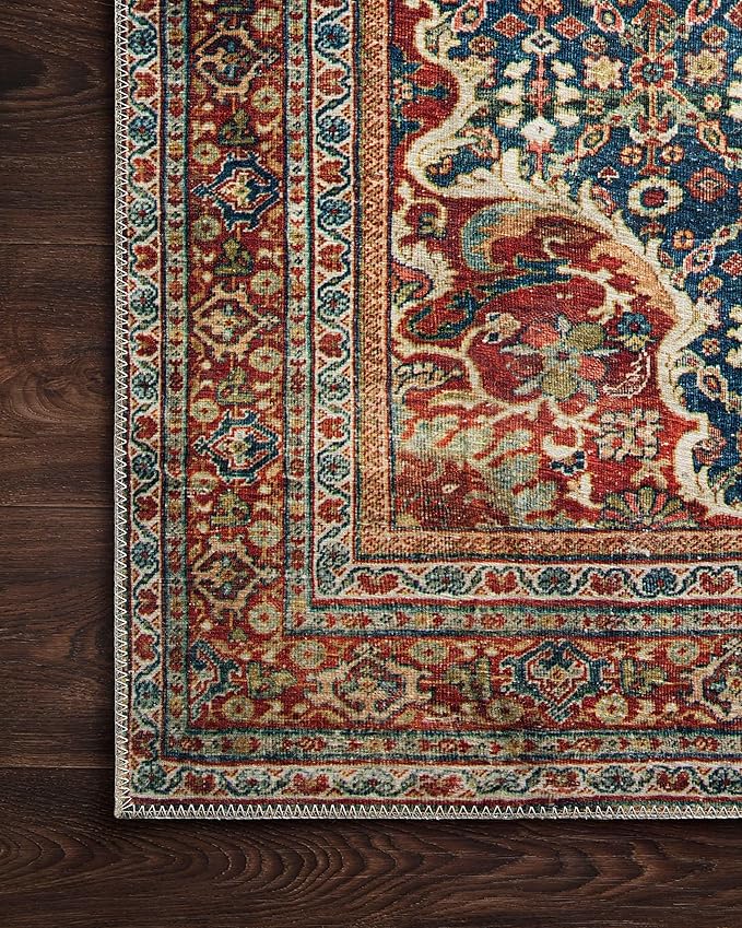 Loloi Layla Collection LAY-09 Cobalt Blue/Spice 3'-6" x 5'-6" .13" Thick Accent Rug, Soft, Durable, Vintage Inspired, Distressed, Low Pile, Non-Shedding, Easy Clean, Printed, Living Room Rug
