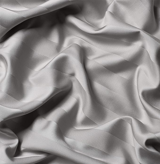 Pure Bamboo Queen Sheets, Genuine 100% Organic Viscose Derived from Bamboo Bed Sheet Set, Luxuriously Soft & Cooling, Double Stitching, 2 Year Quality Promise (Queen, Jacquard Silver)