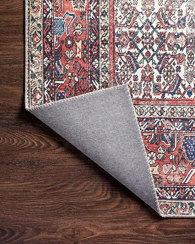 Loloi Layla Collection LAY-12 Ivory/Brick 2'-6" x 12'-0" .13" Thick Runner Rug, Soft, Durable, Vintage Inspired, Distressed, Low Pile, Non-Shedding, Easy Clean, Printed, Living Room Rug