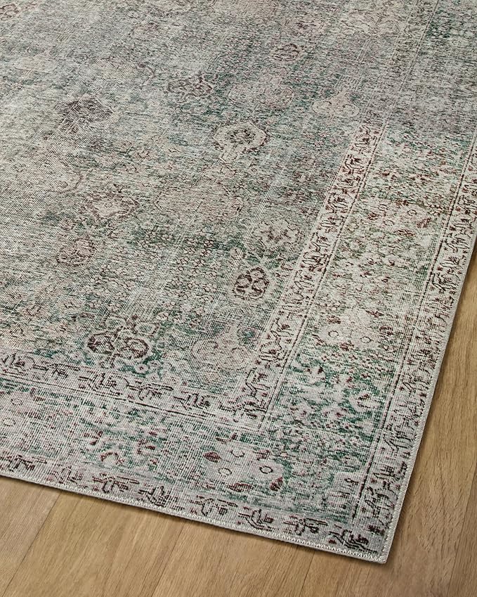 Loloi Chris Loves Julia Jules Collection JUL-08 Emerald/Antique Ivory 9'-6'' x 14', .13" Pile Height, Area Rug