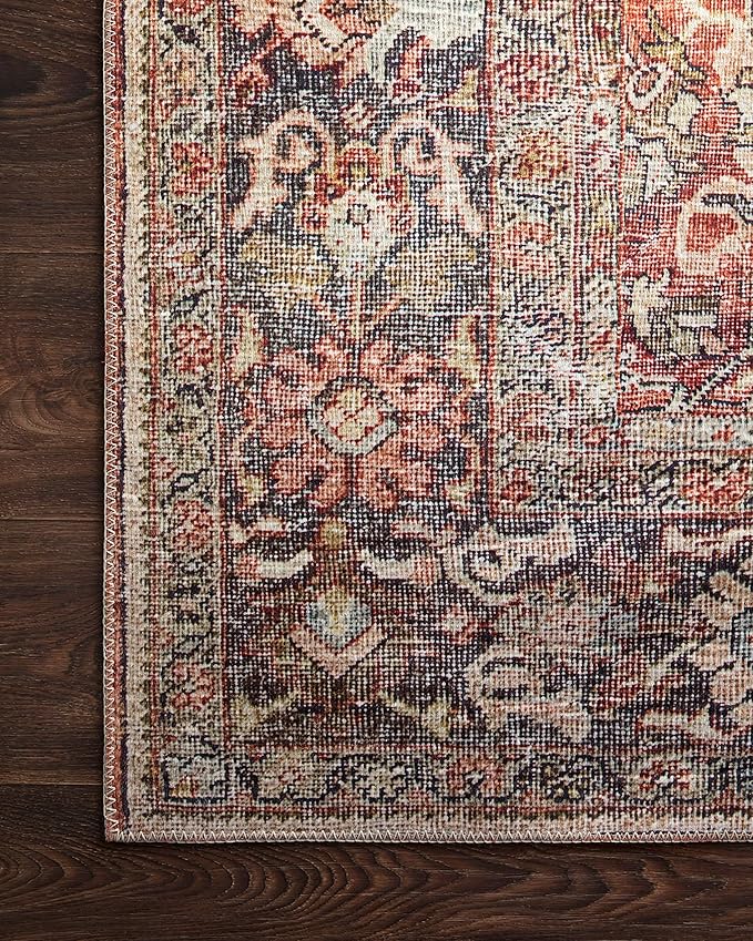 Loloi Layla Collection LAY-02 Spice/Marine 2'-6" x 9'-6" .13" Thick Runner Rug, Soft, Durable, Vintage Inspired, Distressed, Low Pile, Non-Shedding, Easy Clean, Printed, Living Room Rug