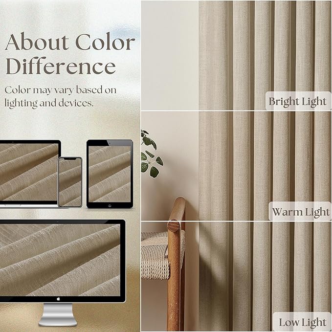 Dark Flax Linen Curtains 120 Inches Long for Living Room Bedroom Pinch Pleated Back Tab Privacy Curtains 120 Inch Length 2 Panels Light Filtering Greige Tan Brown Farmhouse Drapes 10 FT
